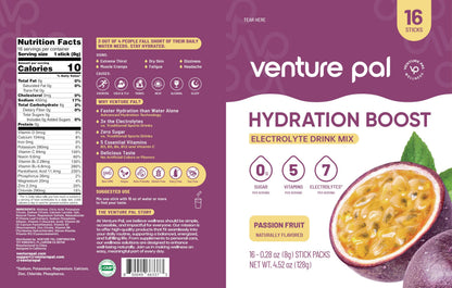 Venture Pal Sugar Free Electrolyte Packet, Liquid Daily IV Hydration Powder | 5 Vitamins & 7 Electrolytes, Instantly Hydration Packets for Sports & Party Recovery, Vegan, Keto Friendly, 16 Sticks