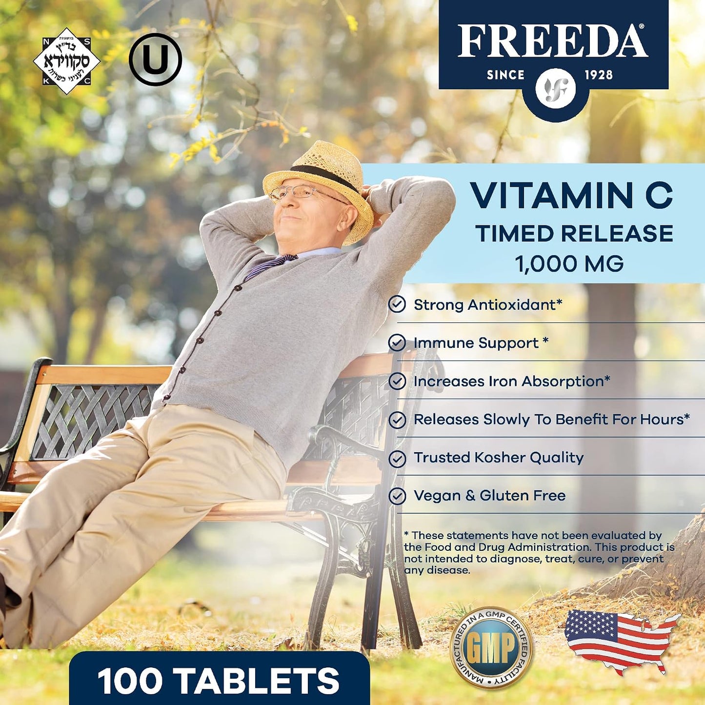 FREEDA Timed Release Vitamin C 1000mg – Slow-Release for All-Day Immune & Antioxidant Support, Gentle on Stomach, Kosher & Vegan, High-Absorption Tablets (100 Tablets) | Supports All-Day Immune & Antioxidant Defense – Promotes Collagen & Cell Health – Gen