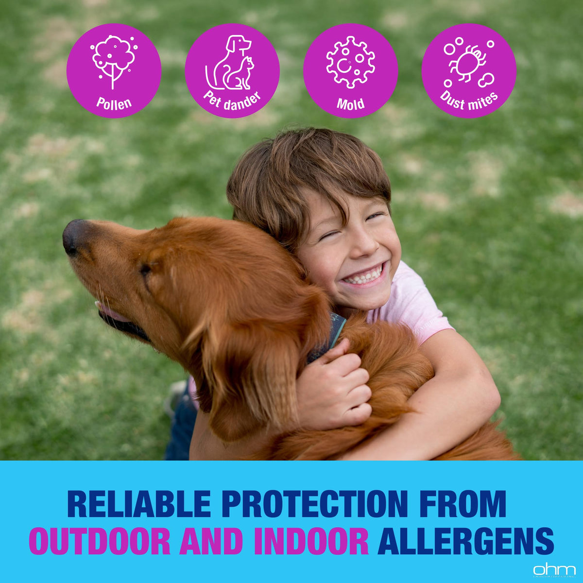 Ohm Children's Allergy Medicine, Loratadine 5mg, Chewable Tablets (30 Count) Bubblegum Flavor, Non-Drowsy Antihistamine, 24-Hour Allergy Relief for Runny Nose, Watery Eyes, Itchy Throat & Nose