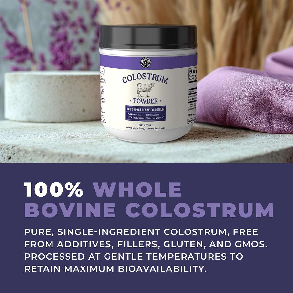 Colostrum Powder – USA Sourced Bovine Colostrum for Humans for Immune Support, Gut Health, Muscle Recovery - Single Ingredient, No Additives, Grass Fed, Non-GMO Colostrum Supplement for Women and Men