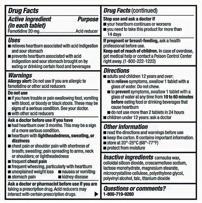 berkley jensen Maximum Strength Famotidine 20 mg, Acid Reducer Tablets, Relieves Meal-Induced Heartburn & Acid Indigestion Symptoms, All-Day Heartburn Prevention & Relief, 125 Count (Pack of 2)