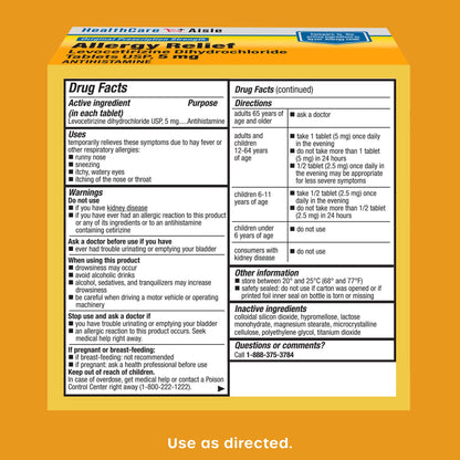 HealthCareAisle Allergy Relief - Levocetirizine Dihydrochloride Tablets USP, 5 mg, 160 Tablets, Original Prescription Strength Allergy Medication, 24-Hour Relief, 80 Count (Pack of 2) HealthCareAisle buy supplements Au