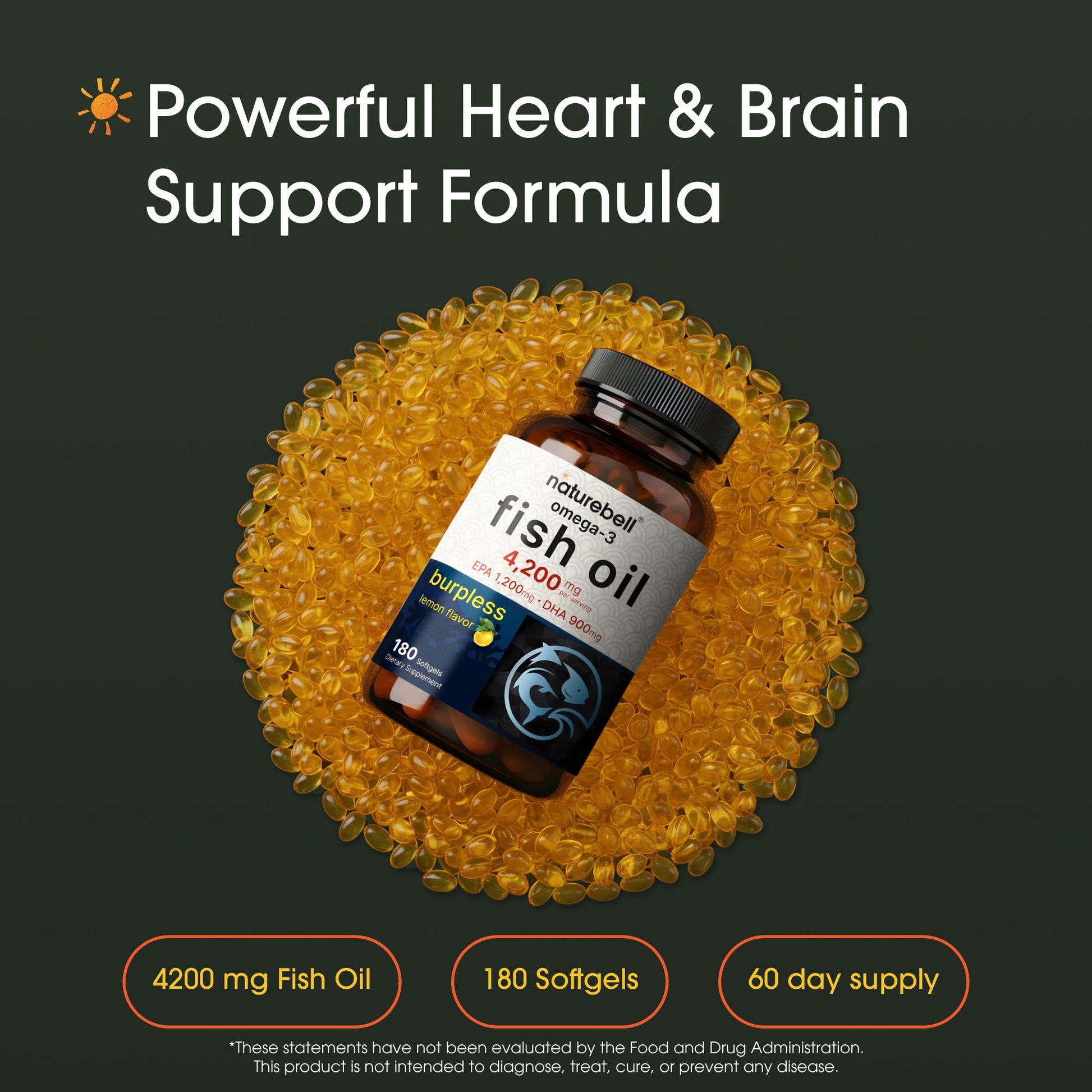 NatureBell Omega-3 Fish Oil - 180 Softgels - Support for Joint, Brain & Heart Health* - with EPA & DHA - No Burps or Fishy Aftertaste - Non-GMO & Mercury-Free Formula - Lemon Flavor NatureBell buy supplements Au