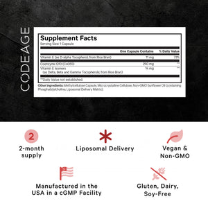 Codeage Liposomal CoQ10 Max Supplement - 250 mg Coenzyme Q10 with Vitamin E Isomers Tocopherols - 2-Month Supply - 1 Capsule Per Serving - Liposomal Delivery - Non-GMO, Gluten-Free - 60 Capsules CodeageBuy Supplements Australia