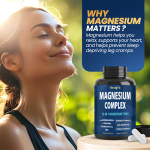 1000mg Magnesium Complex for Women and Men, 12 in 1 Magnesium Supplement with Ashwagandha, Zinc, D3, L-theanine. Easy to Swallow, High Absorption, Sleep Support & Stress Relief (60 Capsules) StrongVit buy supplements Au