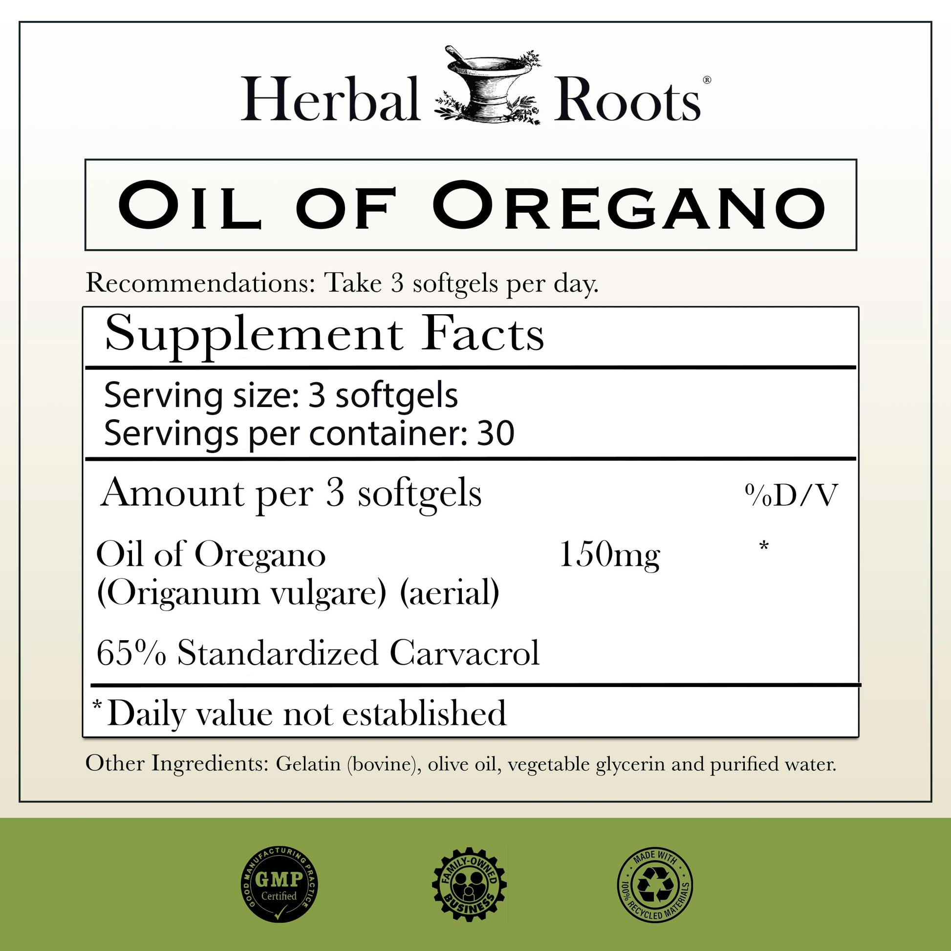 Herbal Roots Oil of Oregano - Made from Mediterranean Oregano Oil - 90 Easy to Swallow Softgel Capsules - Extra Strength 150mg Herbal Roots buy supplements Au