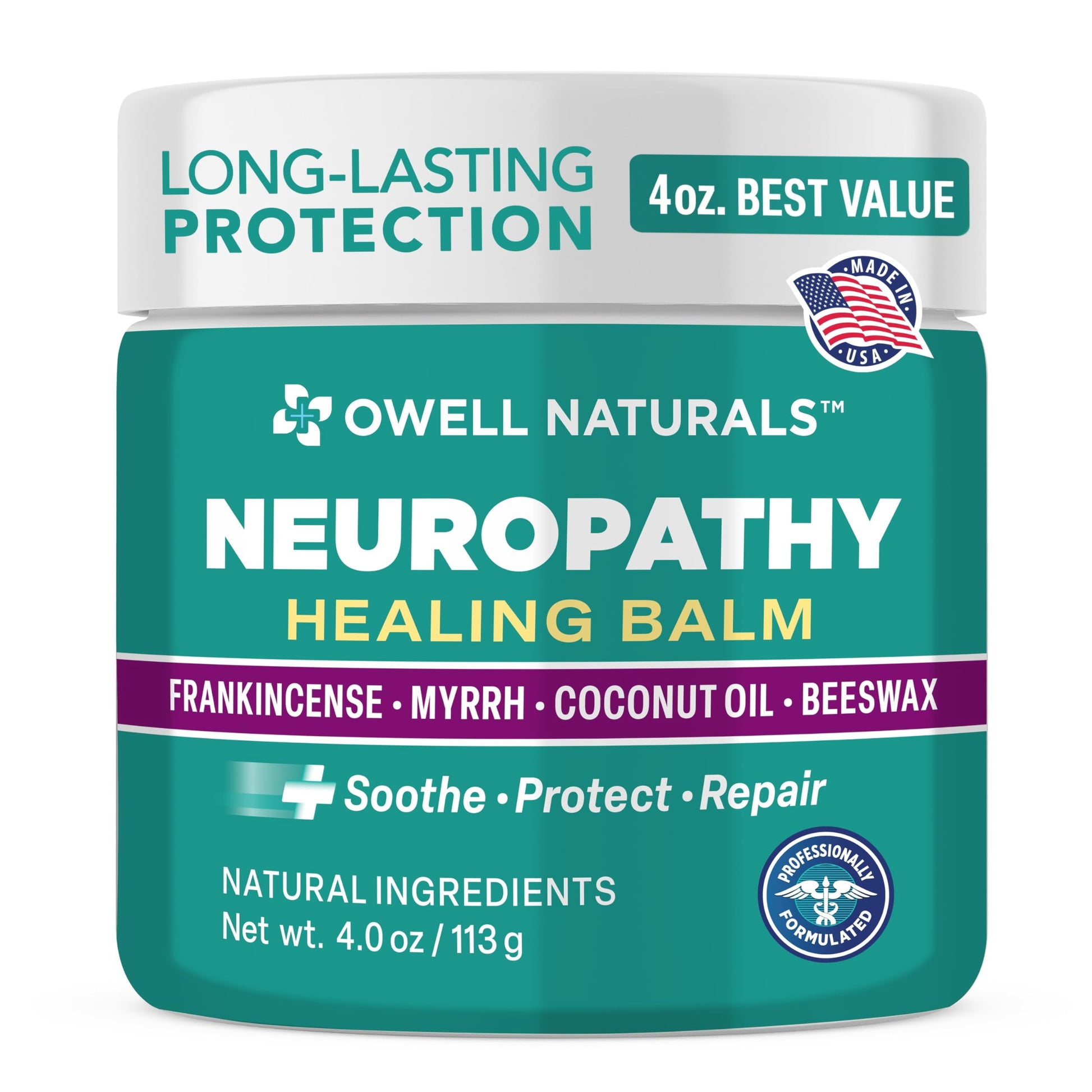 OWELL NATURALS Neuropathy Healing Balm, Fast Acting, with Frankincense, Myrrh, Coconut Oil & Beeswax, Natural Ingredients – Soothe, Protect & Repair, 4 oz (Pack of 1) Owell NaturalsBuy Supplements Australia