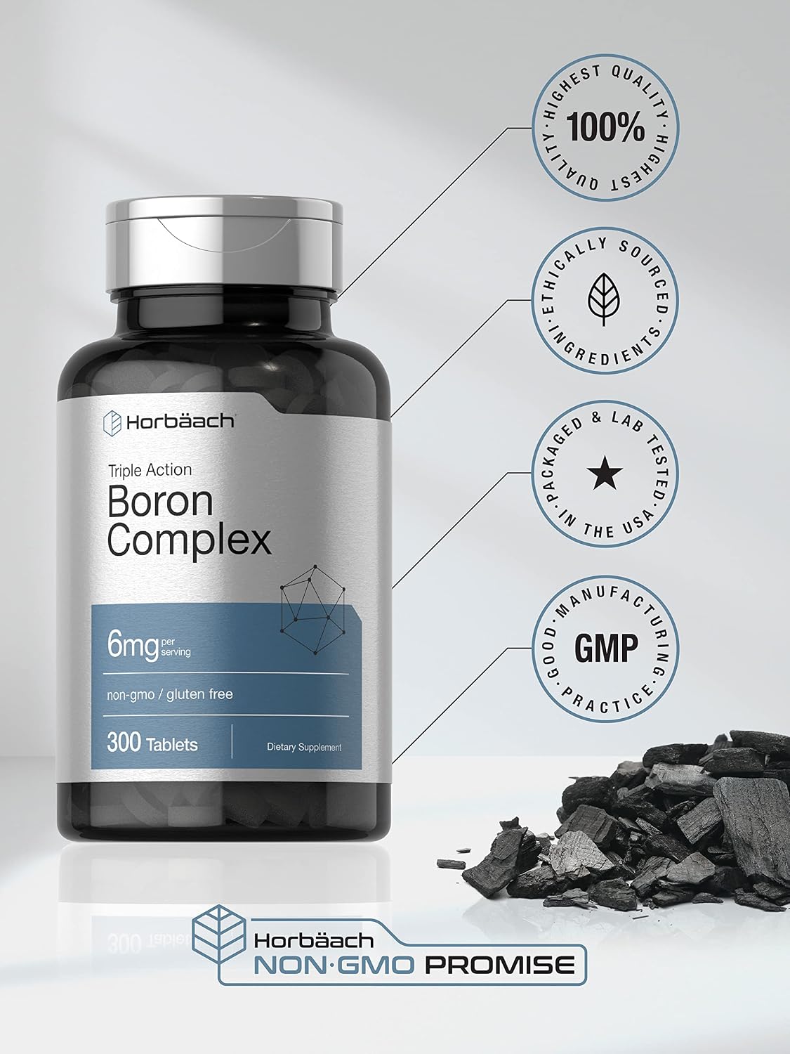 Horbäach Triple Boron Complex 6 mg Supplement | 300 Tablets