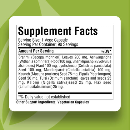 Herbsforever Omega Mind - Support Brain Function, Cognitive, Memory, Mental Clearity |Consentration,with Bacopa, Ashwagandha, Mucuna 10 Ayurvedic Herb Extracts|90 Veg Capsules|800 mg Herbsforever buy supplements Au