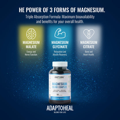 ADAPTOHEAL Magnesium Complex – Glycinate, Malate & Citrate with Vitamin B6, Sleep Support, Stress Relief, Muscle Relaxation, Nervous System Support – 90 Capsules ADAPTOHEAL buy supplements Au