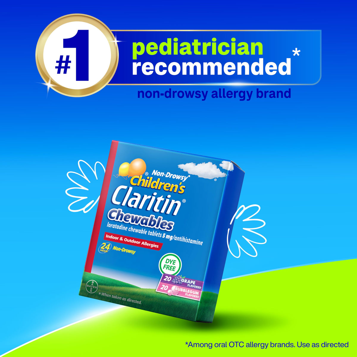 Claritin Children's Allergy Medicine, 24-Hour Non-Drowsy Loratadine 5mg Chewable Tablet, Antihistamine for Kids Ages 2 Years and Older, Grape & Bubble Gum Flavors, Dye-Free, 40 Tablets Claritin buy supplements Au