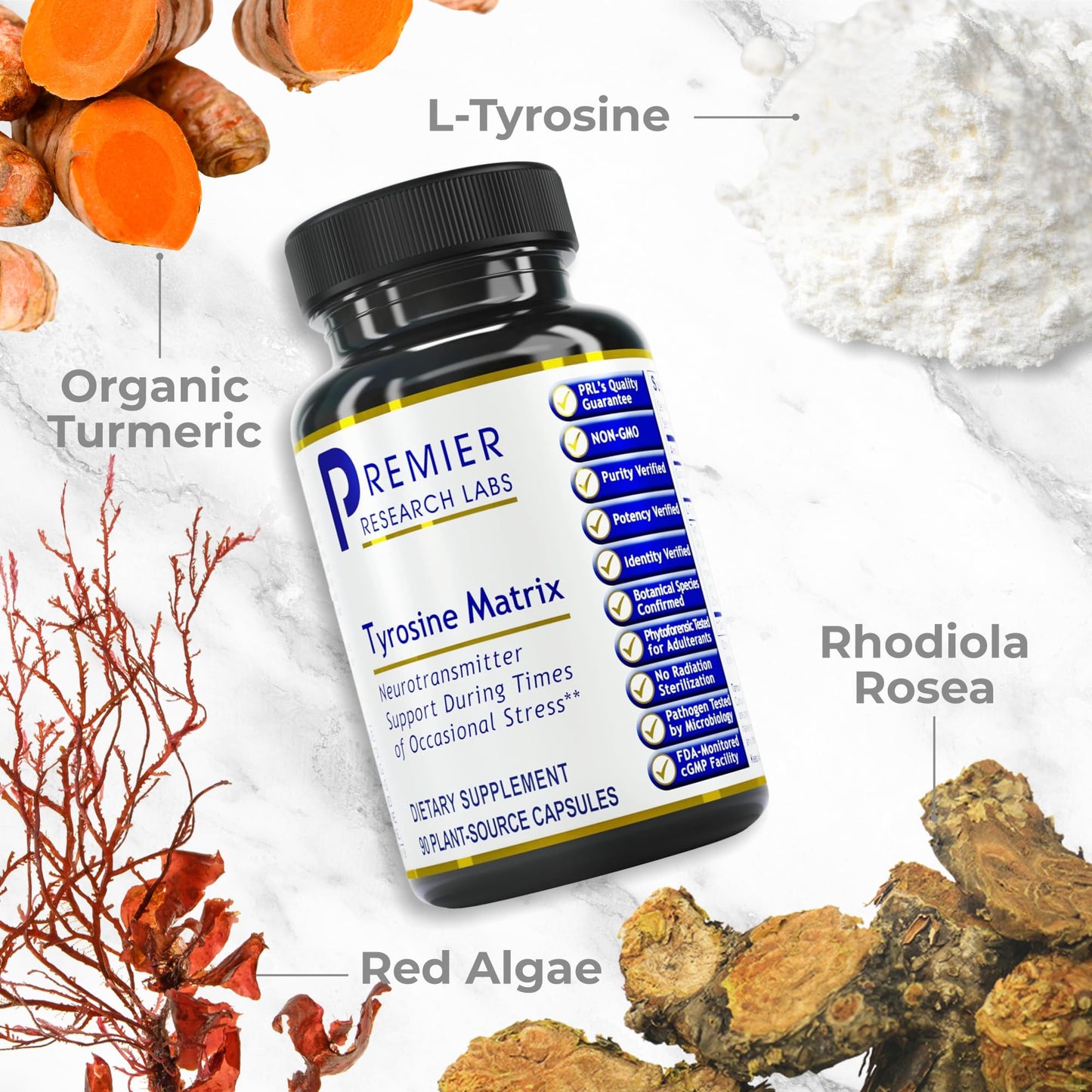 Premier Research Labs Tyrosine Matrix - L Tyrosine Supplement, L-tyrosine 944mg Capsules for Adults, Amino Acid Pills with Red Algae & Rhodiola Rosea - 90 Vegetarian Capsules Premier Research LabsBuy Supplements Australia