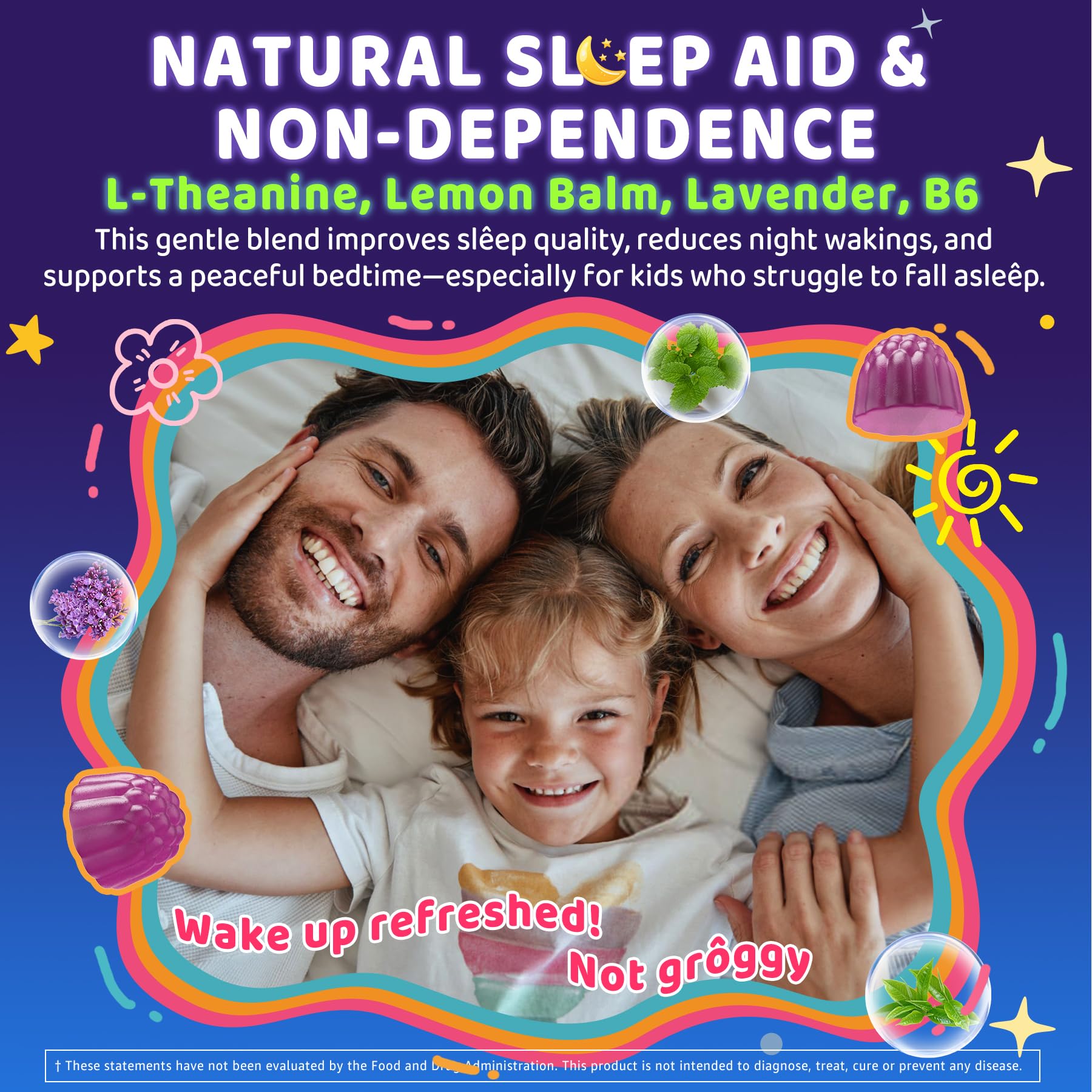 Kids Sleep Gummies, NO Melatonin Sleep Aid Gummies w/ Magnesium Glycinate, Magnesium Malate, L-Theanine, Lavender, B6, Zinc, D3K2 for Restful Sleep, Relax Brain & Muscle, Immune Support, Non-GMO 1Pack ELLAMENTZBuy Supplements Australia
