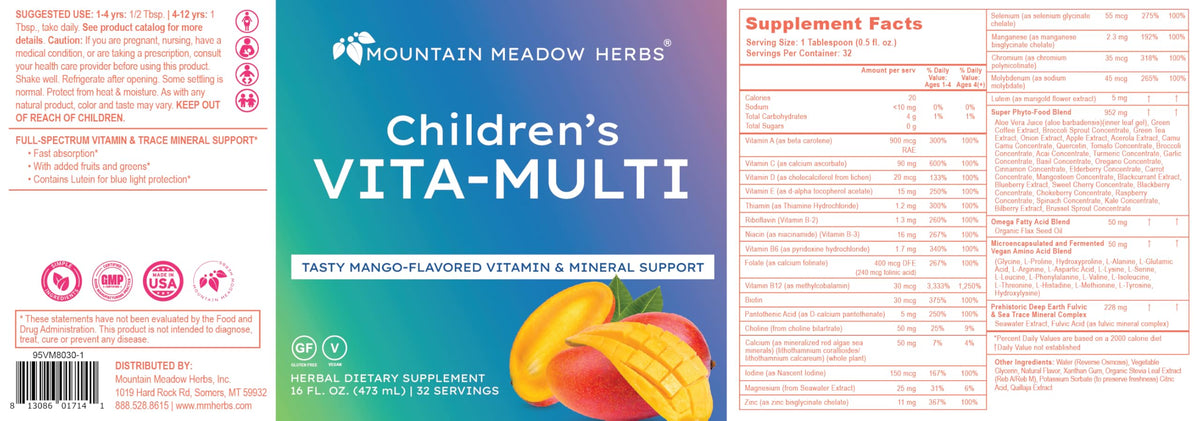Mountain Meadow Herbs Children's Vita-Multi: Blended Vitamin & Mineral Supplement - Fast Absorbing Liquid Kids Vitamins with Fruits, Greens, and Eye-Protecting Lutein (16 oz.) Mountain Meadow HerbsBuy Supplements Australia