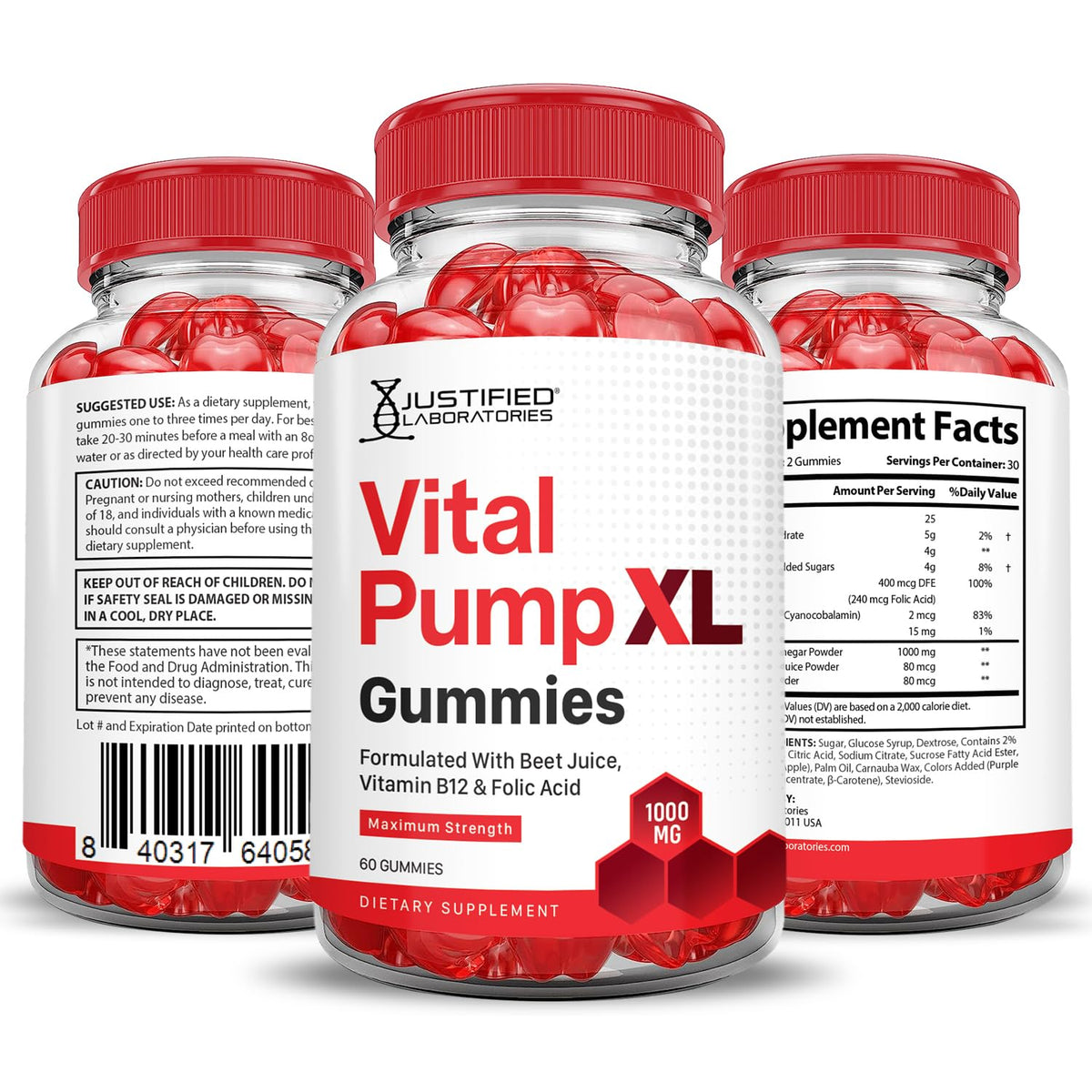 Justified Laboratories (5 Pack) Vital Pump XL Performance Gummies 1000MG Advanced Formula Vital PumpXL Formulated with Beet Juice ACV Pomegranate Beet Powder B12 Vegan Non GMO 300 Gummys Justified Laboratories buy supplements Au
