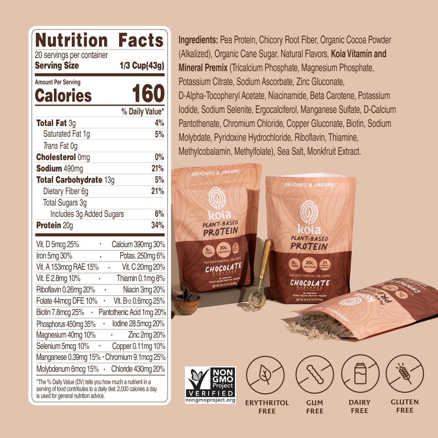 Koia Plant Based Protein Powder, Chocolate, 20g Protein, 3g Sugar, 6g Prebiotic Fiber, Pre & Post Workout, 21 Vitamins & Minerals, No Seed Oils, Dairy-Free, Gluten-Free, Non-GMO, 20 Servings, 30.3 Oz Koia buy supplements Au