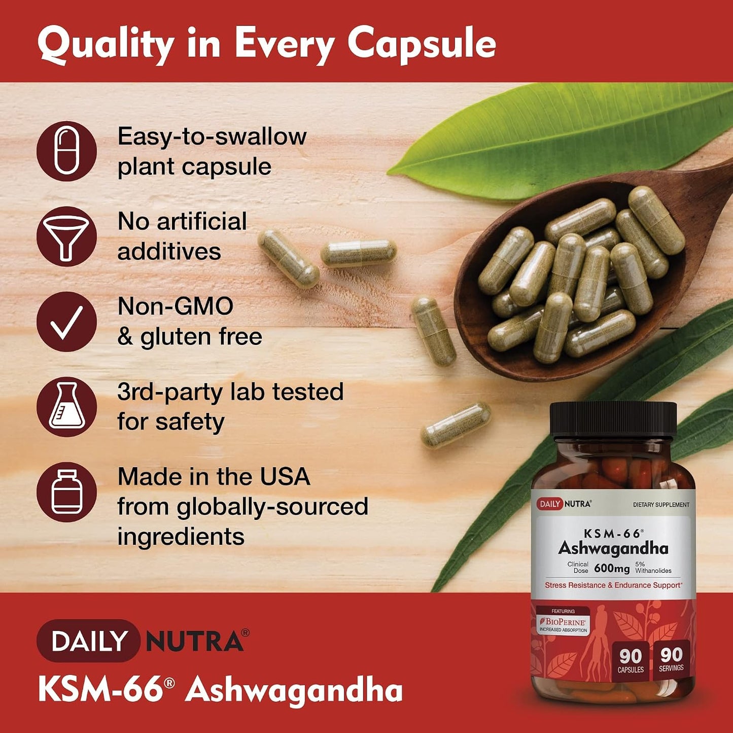 DailyNutra KSM 66 Ashwagandha (90 Capsules) and Mushroom Cacao Mix (16oz) Bundle for Relaxation and Focus