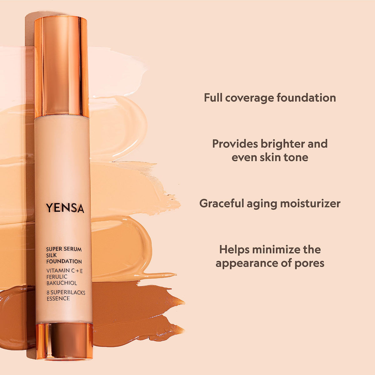 YENSA Serum Foundation Makeup - Super Silk Full Coverage Foundation Enriched with Peptides, Vitamin C & Ferulic Acid to Help Reduce Fine Lines, Wrinkles & Dark Circles - Light 1 (1 oz) YENSABuy Supplements Australia