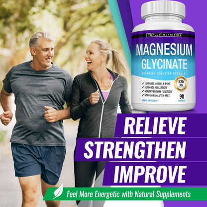 Magnesium Glycinate 525mg - High Absorption Chelated Magnesium Supplement Made with Pure Magnesium Glycinate - Supports Muscles, Sleep, Cramps, Recovery Bisglycinate