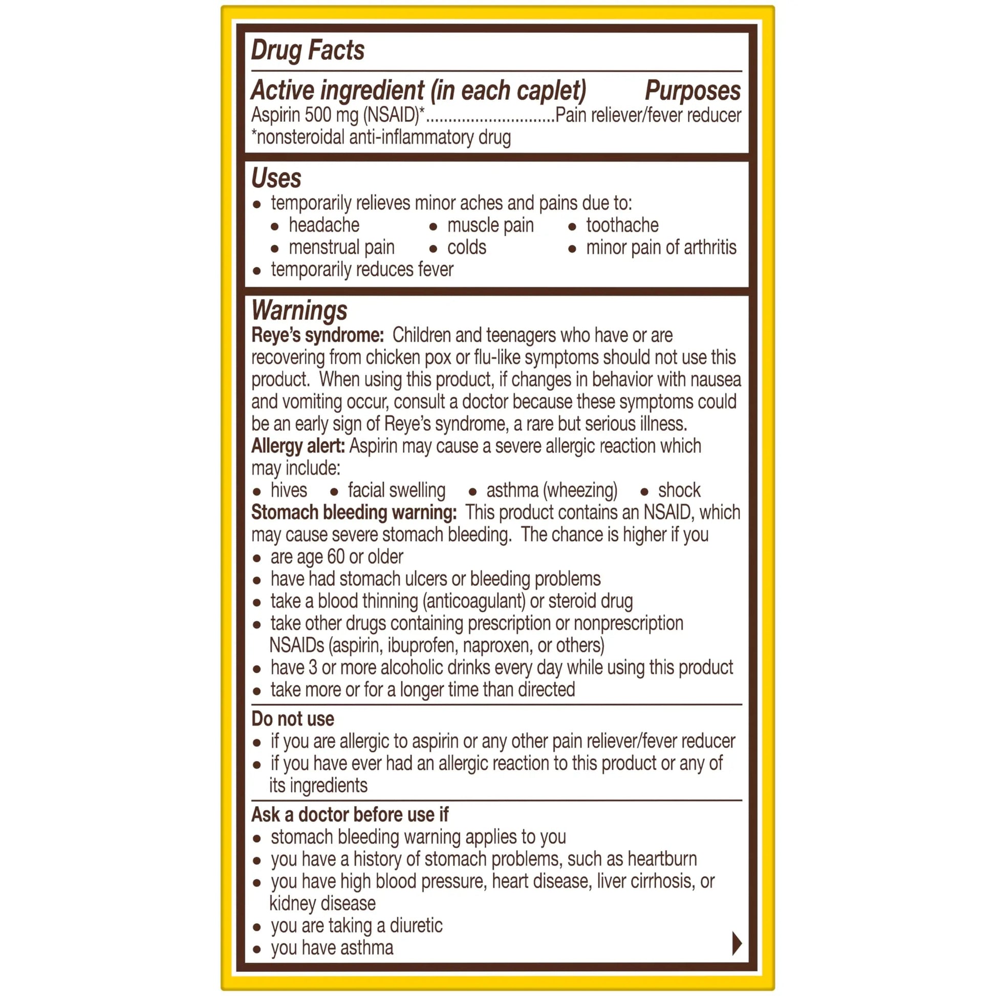 Bayer Aspirin Extra Strength, Aspirin 500mg, Pain Relief Pills, Fever Reducer and Headache Relief for Adults, 100 ct BayerBuy Supplements Australia