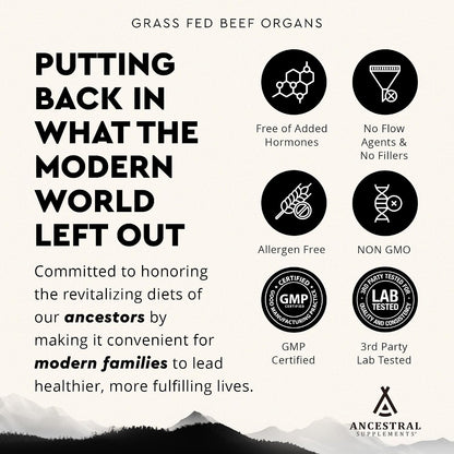 Ancestral Supplements Beef Liver & Beef Organs Bundle – Supports Energy, Immunity & Whole Body Wellness – Grass Fed, Pasture Raised Multivitamin with Liver, Heart, Kidney, Pancreas & Spleen, Non-GMO