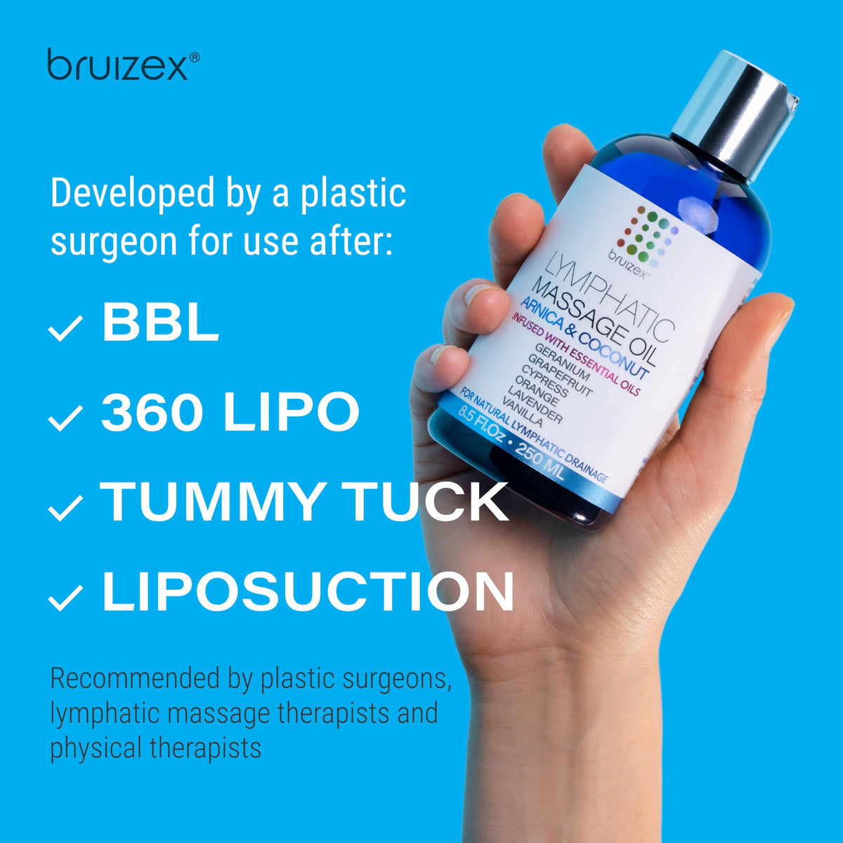 Bruizex Lymphatic Drainage Massage Oil with Arnica Oil & Coconut for Post Surgery Recovery & Lymphatic Drainage Massager, Liposuction, 360 Lipo, BBL, Tummy Tuck Procedure, Moisturizing Formula, 8.5 Oz Bruizex buy supplements Au