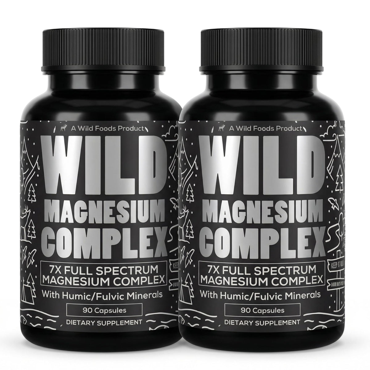 Wild Foods Magnesium Complex Supplement with 7X Forms, 90 Capsules | High Absorption, Full Spectrum, Easy Digestion | 500mg Glycinate, Bisglycinate, Malate, Orotate, Citrate, Taurate
