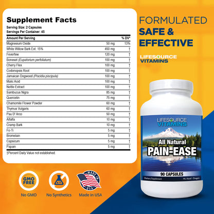 LifeSource Vitamins All Natural Pain Ease – 20 Synergistic Herbs and Enzymes That Naturally & Safely Support: Headaches & Migraines - Knees – Shoulders – Joints – Leg Pain – Tension LifeSource VitaminsBuy Supplements Australia