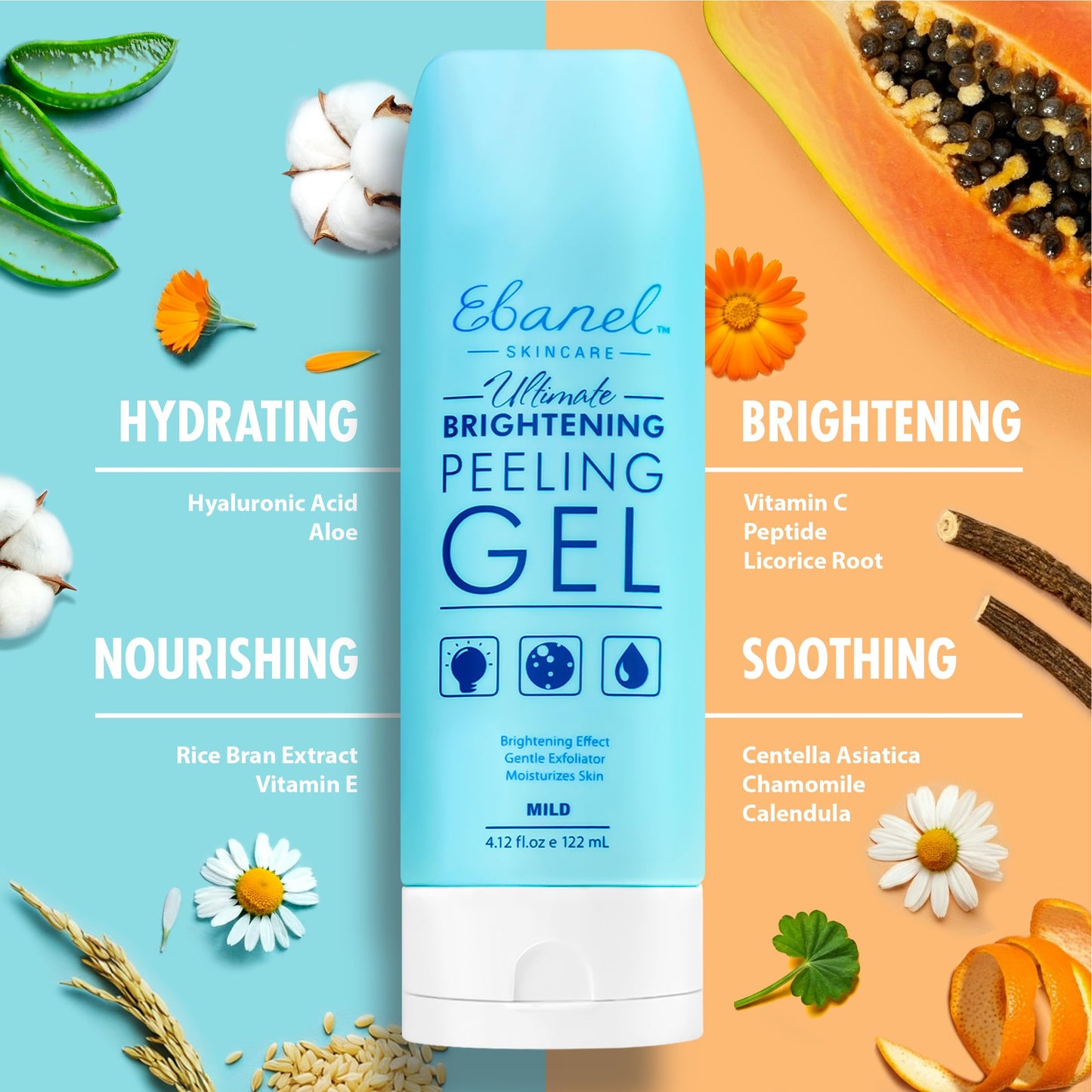Ebanel Bundle of 40% Urea Cream 4.6 Oz, and Exfoliating Face Scrub Peeling Gel 4.12 Oz