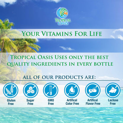 Tropical Oasis Mega Plus - Liquid Multivitamin and Mineral Supplement – Includes 85 Vitamins & Minerals, 20 Amino Acids + CoQ10, Grape Seed Extract & Organic Aloe Vera - 32oz, 32 Servings, 33460 Tropical OasisBuy Supplements Australia
