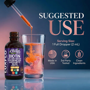 Liquid Biotin & Collagen Keratin Hyaluronic Acid Saw Palmetto Drops Vitamins for Hair Growth Support Silica Vitamin A C D Bamboo Turmeric Zinc Folate Magnesium Horsetail LuxFlo By Clean Nutra Clean NutraceuticalsBuy Supplements Australia