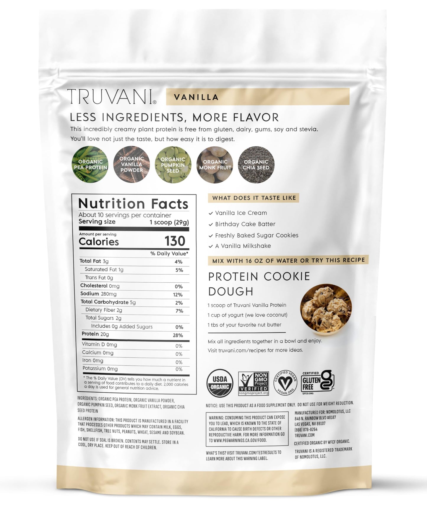 Truvani Organic Plant Based Protein Powder | Vanilla Chai | 10 Servings | Vegan | 20g Pea Protein | Keto | Gluten & Dairy Free | Low Carb | No Added Sugar