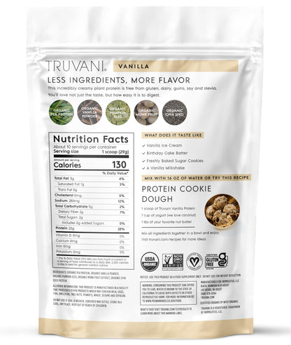 Truvani Organic Plant Based Protein Powder | Vanilla Chai | 10 Servings | Vegan | 20g Pea Protein | Keto | Gluten & Dairy Free | Low Carb | No Added Sugar
