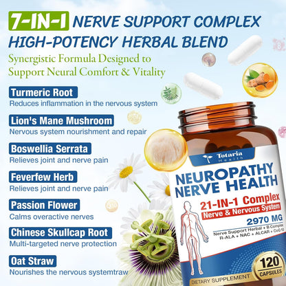Totaria Alpha Lipoic Acid Neuropathy Supplement - Nerve Health, R Alpha Lipoic Acid 600mg, ALA Supplement Healthy Nerve Function Metabolism and Cell Energy, Non-GMO, Gluten Free, Vegan Safe