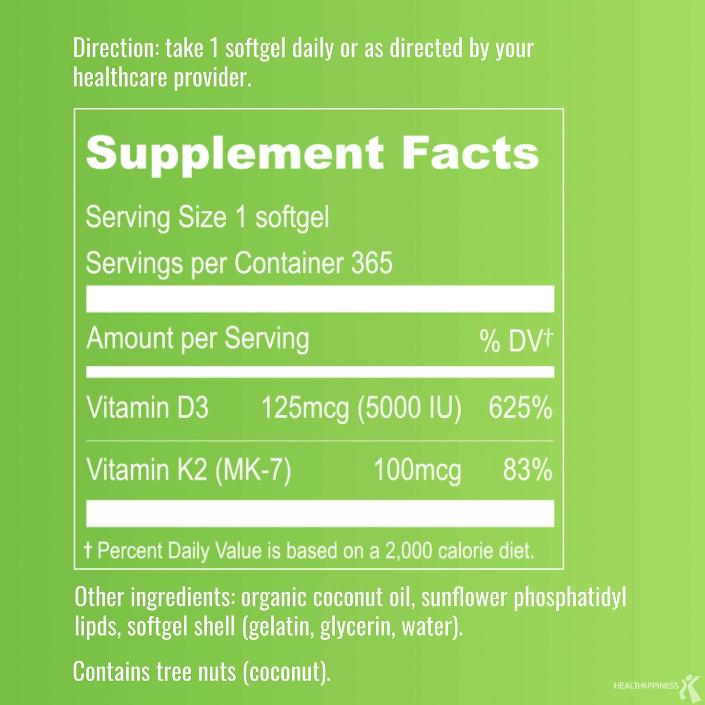 UpNourish Liposomal D3 K2 MK-7 – 365 Mini softgels with Organic Coconut Oil - 5000 IU 125 mcg Vitamin D3 and 100 mcg Vitamin k2 for Optimal Bone and Immune Health