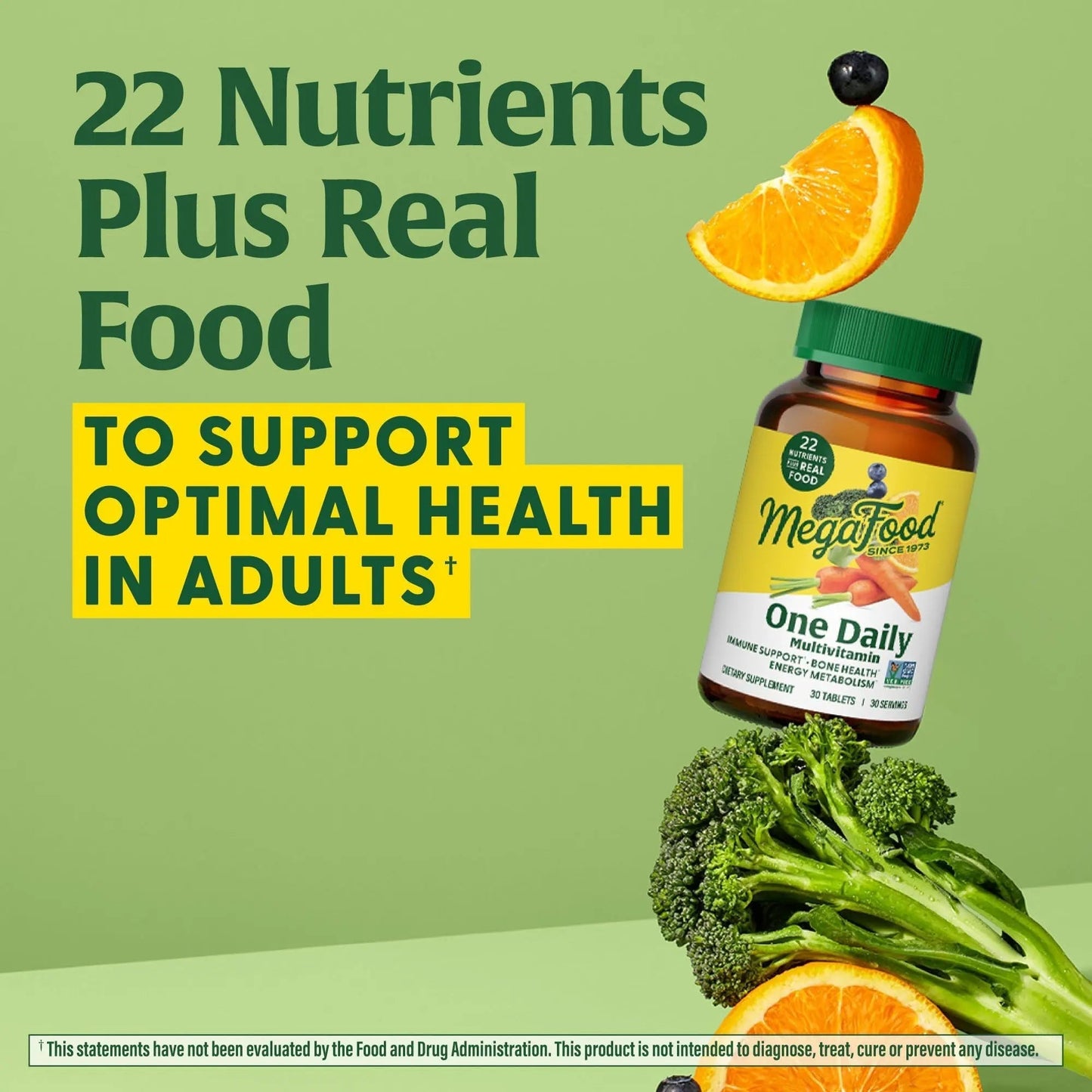 MegaFood One Daily Multivitamin for Women and Men, Immune Support Supplement with Real Food, Vitamin C & Vitamin B, Bone Health, Cellular Energy Metabolism, Vegetarian MegaFood