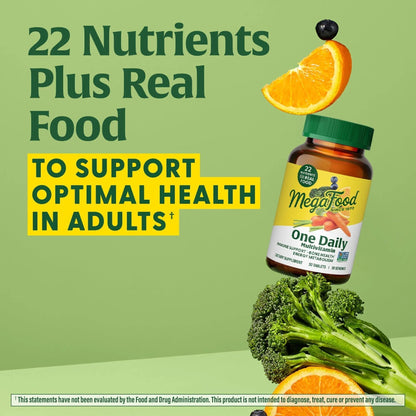 MegaFood One Daily Multivitamin for Women and Men, Immune Support Supplement with Real Food, Vitamin C & Vitamin B, Bone Health, Cellular Energy Metabolism, Vegetarian MegaFood