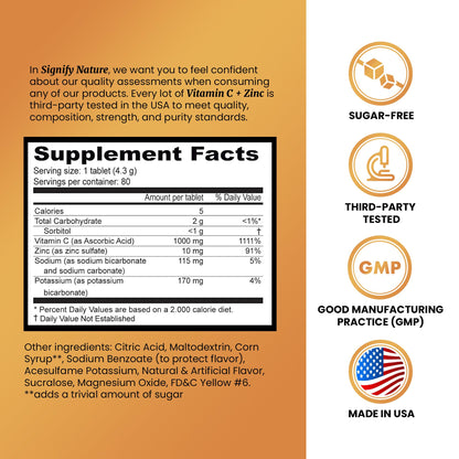 SIGNIFY NATURE Vitamin C 1000mg Effervescent Tablets - Potent Immune Support VIT C with Zinc Supplement - Sugar-Free & Vegan Formula | Dissolvable Vitamin C Tablets - Water Soluble Fizzy Elixir - 80CT SIGNIFY NATURE buy supplements Au