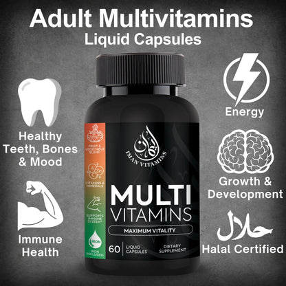 Iman Vitamins Halal Complete Multivitamin Capsules for Adults Men & Women | 42 Fruit & Vegetable Blend Iman Vitamins