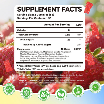 Magnesium Complex Gummies 1000mg | 12-in-1 Magnesium Complex Supplement with Glycinate, Citrate, Malate & Taurate Supports Muscle Function, Bone Health, Rest & Relaxation – Strawberry Flavor, 60 Count Mchokuu buy supplements Au