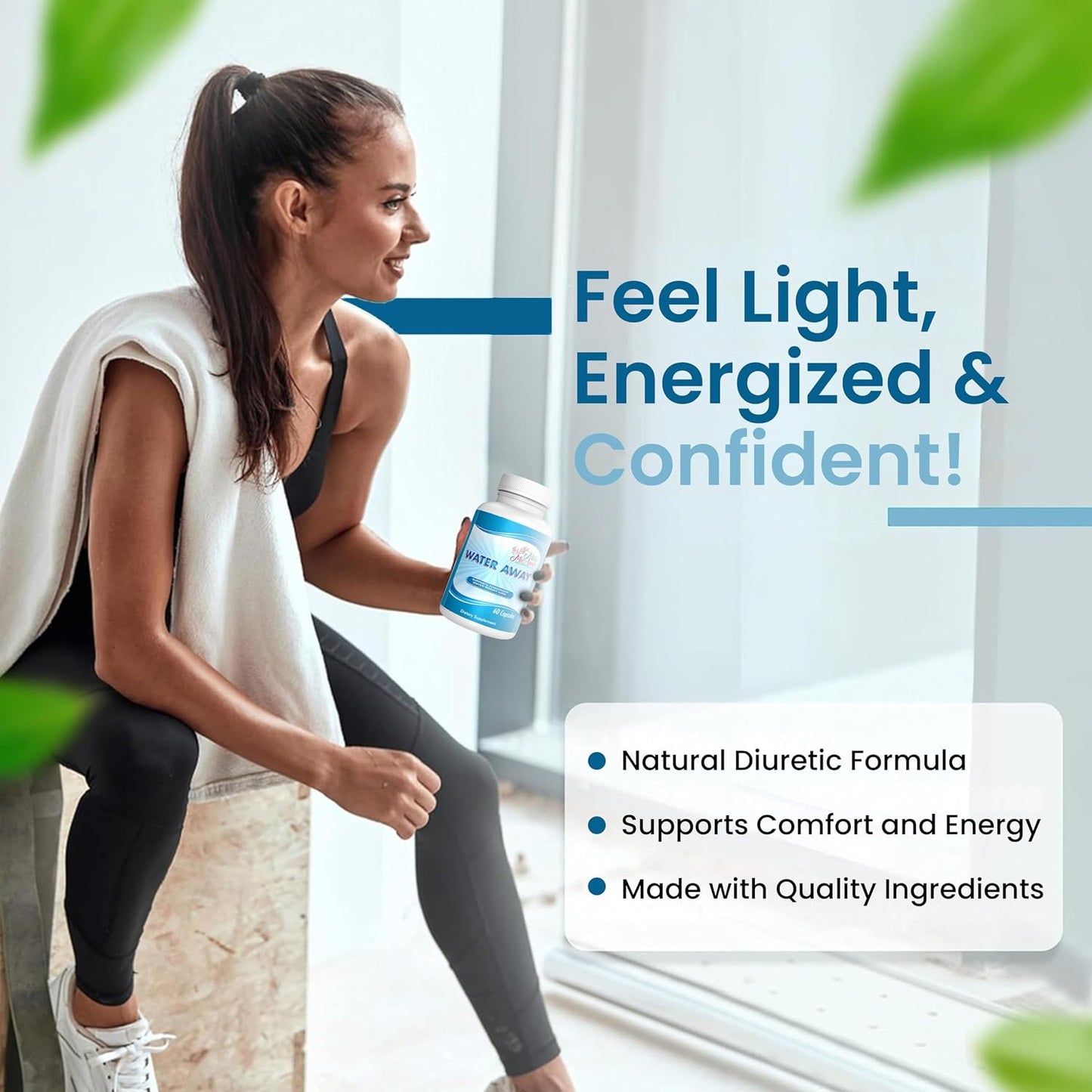 Water Away Natural Diuretic Capsules – Beat Bloating & Water Retention, Support Fluid Balance & Boost Energy with a Gentle Formula of Vitamins, Minerals, Herbs & Roots – 60 Capsules for a Slimmer You