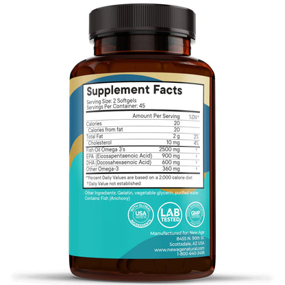 NEW AGE Omega 3 Fish Oil 2500mg Supplement Non GMO - EPA, DHA Fatty Acids Gluten Free (180 Softgels (Pack of 2)) NEW AGE buy supplements Au