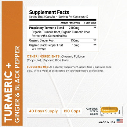 Turmeric Supplement Extra Strength 2265mg - Turmeric Curcumin Supplement w/BioPerine Black Pepper - Tumeric and Ginger Supplements, 95% Curcuminoids, Supports Immune & Joint Health, 120 Caps