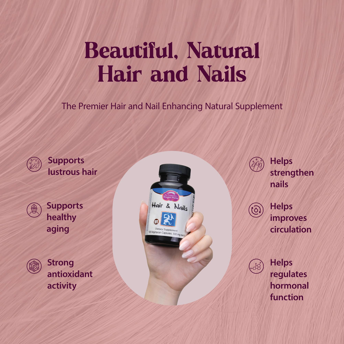 Dragon Herbs Hair and Nails | All Natural Supplement to Support Hair, Nails, Healthy Aging, and Circulation | All Natural Ingredients, Non-GMO (100 Capsules, 500 mg Per Capsule) Dragon HerbsBuy Supplements Australia