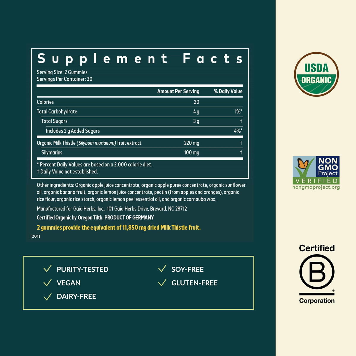 Gaia Herbs Milk Thistle Gummies - Herbal Supplement with Antioxidant Properties for Liver Health & Liver Detox - Lemon Flavored - 60 Vegan Gummies Gaia HerbsBuy Supplements Australia