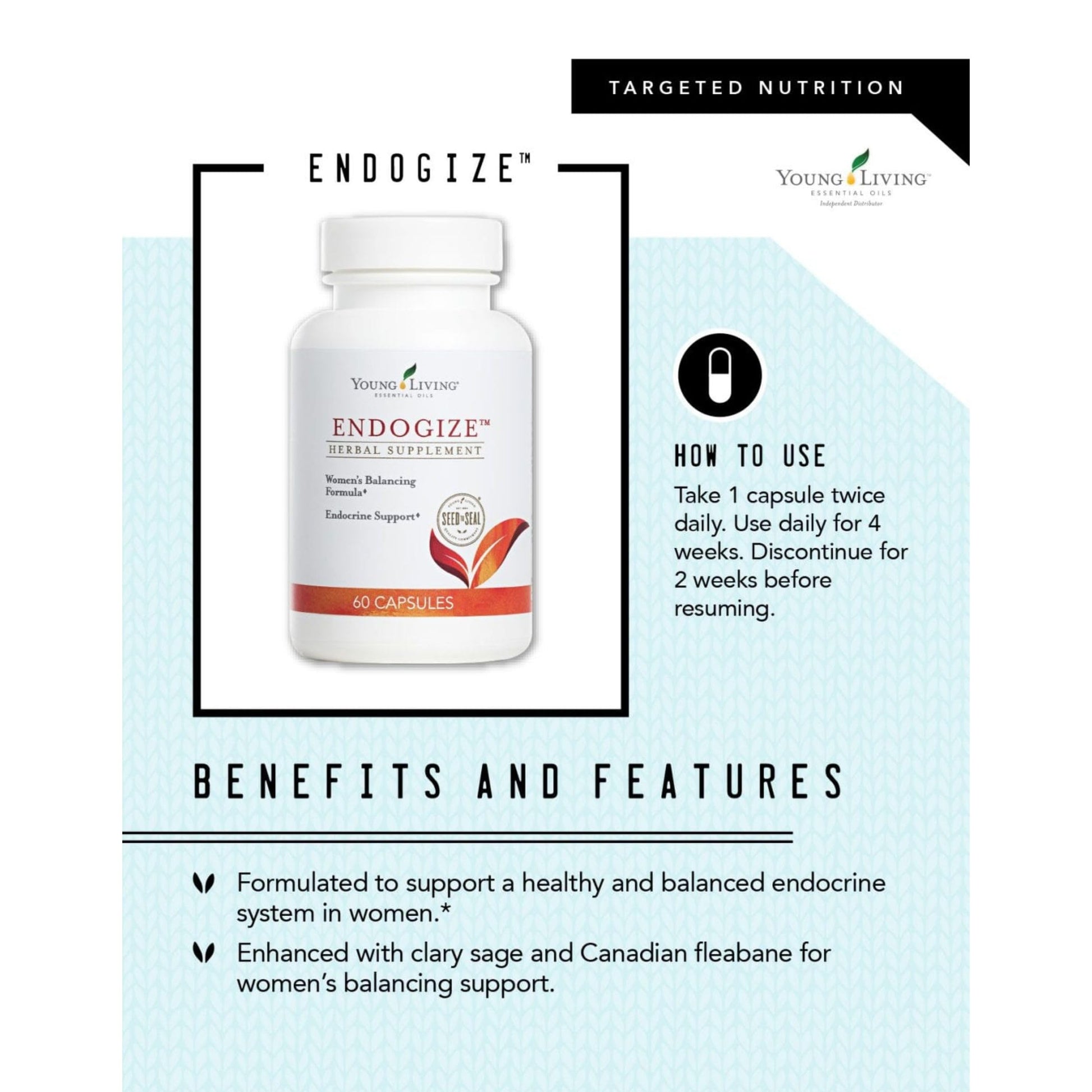 Young Living - EndoGize 60 Capsules | Hormonal Health & Endocrine System Support with Essential Oils | Daily Herbal Supplement for Women's Wellness & Balancing Formula Young Living buy supplements Au