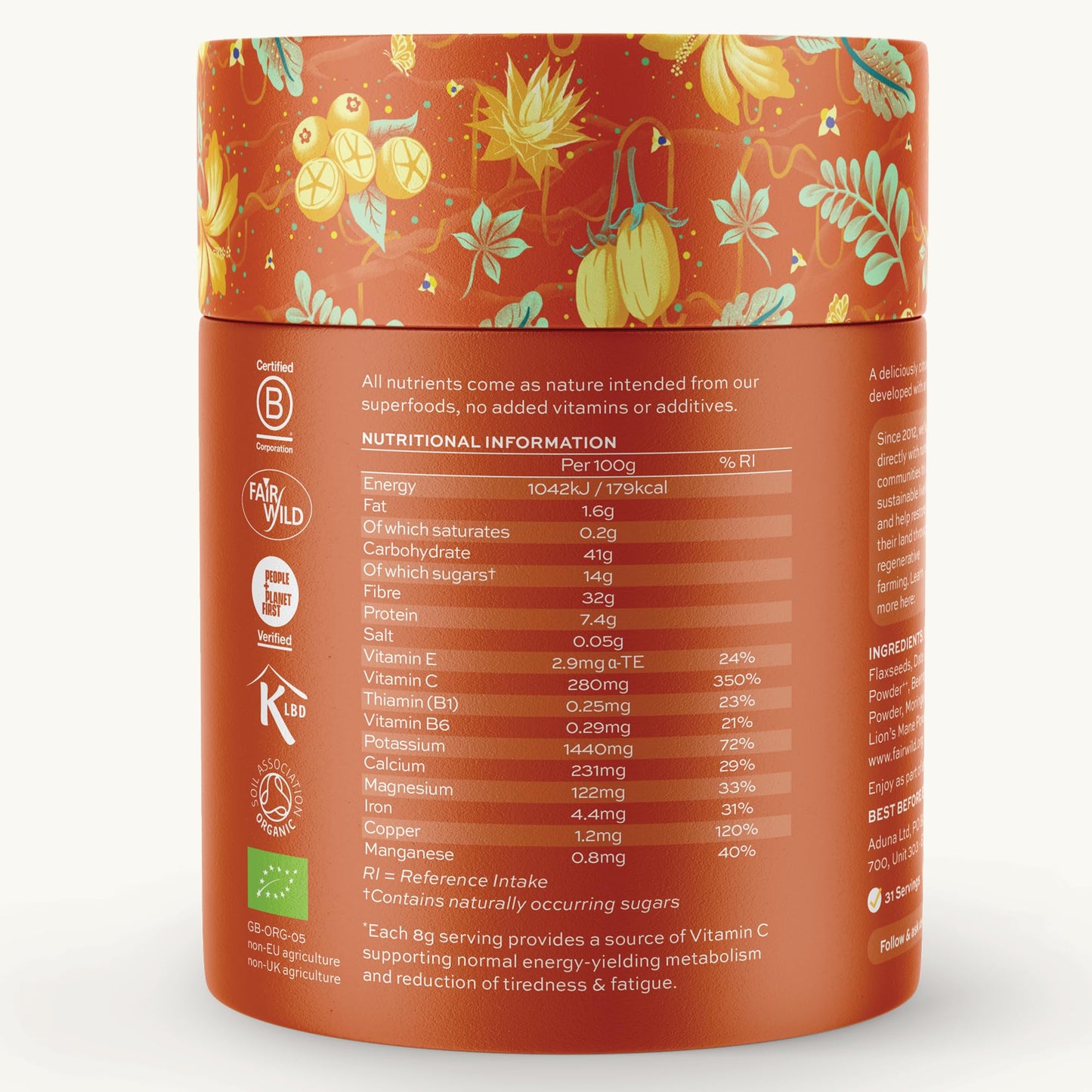 Aduna Organic Energy Superfood Blend | 100% Natural Stir-in Blend With 10+ Superfoods for Natural Energy, Focus & Reduced Tiredness | Vegan Powder for Yogurt, Juices, & Smoothies | 250g Aduna buy supplements Au
