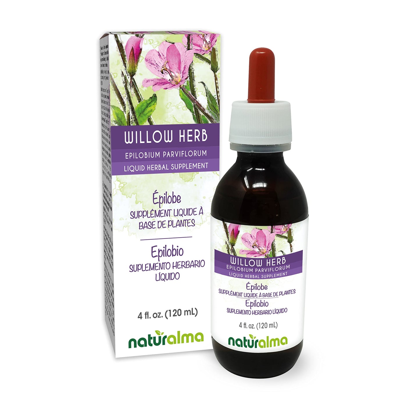 Naturalma Willow herb or Fireweed (Epilobium parviflorum) herb Alcohol-Free Tincture - 4 fl oz Liquid Extract in Drops - Herbal Supplement - Vegan NaturalmaBuy Supplements Australia