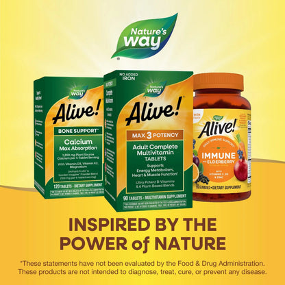 Nature's Way Alive! Max3 Potency Adult Complete Multivitamin, High Potency B-Vitamins to Support Energy Metabolism Nature's Way