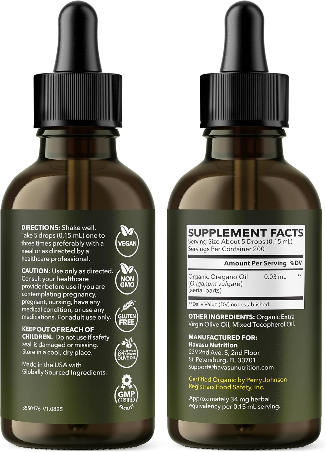 Organic Oil of Oregano Drops, 200 Servings, 1 Fl Oz High Strength Carvacrol | Oregano Oil Liquid Drops for Daily and Seasonal Immune Support, 6 Month Supply, Alcohol Free, Non-GMO, USDA Certified, Vegan